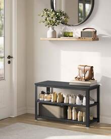 VASAGLE 3-Tier Shoe Rack, Shelf Storage Bench With Metal Mesh Shelves And Seat, Free Standing Shoe Organizer For Entryway, 11.8 X 28.7 X 17.7 Inches - màu đen - Xem 2