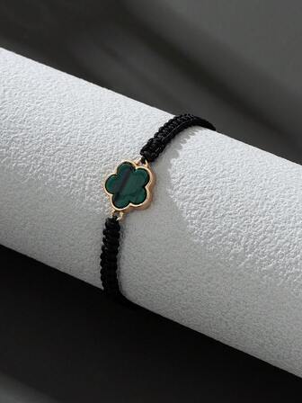 1 pieza Brazalete de cuerda trenzada con dije de trébol de la suerte de moda, regalo de cumpleaños para hombres