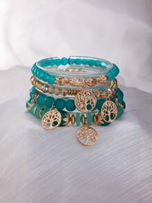 4 peças/Conjunto Boêmio Elegante Delicado Pulseira de Contas Pingente Árvore da Vida Dourada, Adequado para Decorações Diárias de Mulheres, Festas de Aniversário, Viagens