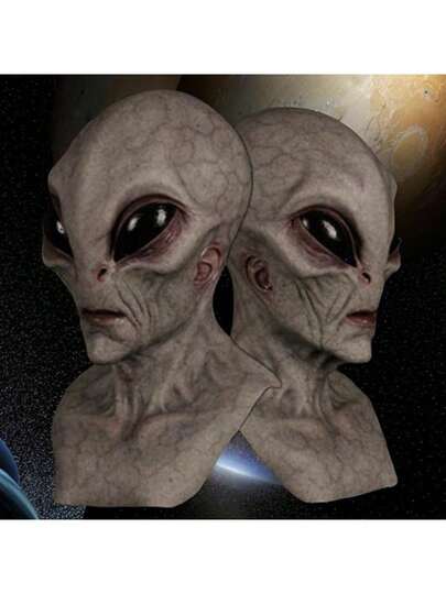 1 Piece, Halloween Alien Vampire Costume Anime Cosplay Sci-Fi UFO Alien Mask Horror Headdress Latex Mask Synthetic Latex Realistic Mask Fun Full Neck Headdress Prank Props Daily Role Play Costume Shooting Props Bar, Club Rave Party Supplies, Stage Performance Accessories (Latex Material Has A Slight Odor)