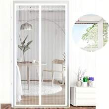 1 pieza Cortina de puerta mosquitera magnética estilo europeo de lujo - Bordado de encaje + Rayas 3D, Cierre automático silencioso, Instalación sin taladro, Adecuada para sala de estar/dormitorio, Decoración lujosa antipolvo para todo el año