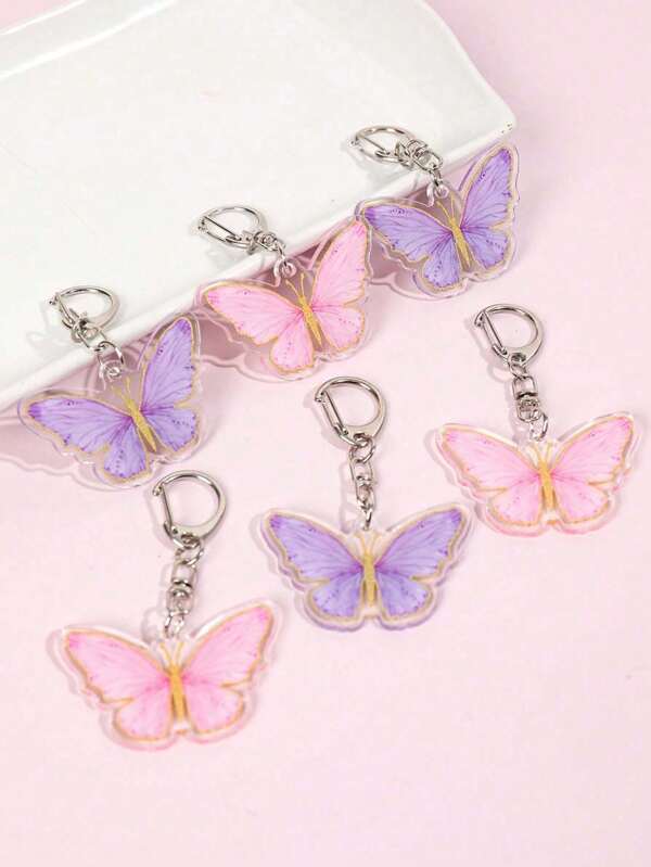 6 piezas de llaveros de mariposa de acrílico, colgantes con tema de mariposa, adecuados para regalos de cumpleaños, bodas, fiestas de compromiso, decoración para bolsas de regalo, bolsas tejidas
