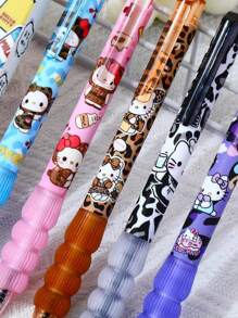 Juego de 5 bolígrafos de tinta de gel de carga súper suave con reducción de peso, secan rápido, apropiados para uso diario y como regalo de vacaciones, con estampado de leopardo y diseño de Hello Kitty de Sanrio