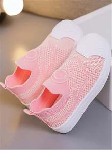 1 双儿童时尚舒适软底透气男女通用一脚蹬户外平底运动鞋，柔软耐用，适合春夏季 - 粉色 - 查看 5