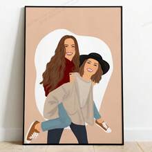 1pc Personalized Sisters Portrait Painting - Multiple Styles Available, Custom Sisters Birthday Gift, Mother's Day Gift, Sisters Prints, Women's Gift, Custom Portrait - Multicolor - View 2