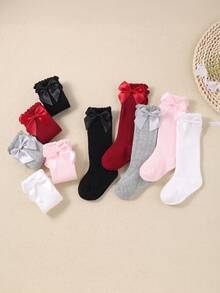 5 Pairs Of Knee-High Socks For Baby Girls Decorated With Bows, Princess-Style Long Socks For Toddlers, Cute Socks For Girls.Available In Multiple Color Combinations, Including Red, White, Black, Pink And Gray. - Multicolor - View 7