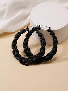 1pair Oval Textured Drop Earrings, European Style For Women Suitable For Festivals, Parties Or Daily Wear - Yellow Gold - View 11