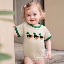 Baby Boys Girls Romper Short Sleeve Crew Neck Duck Embroidery Bodysuit Newborn Playsuit - 杏色 - 查看 9