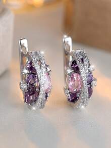 1 Cặp Hoa tai nữ bằng đá Zirconia nhân tạo hình chữ X thanh lịch, sang trọng, hai lớp, màu tím và hồng, quà tặng sinh nhật, hẹn hò, ngày lễ, kỳ nghỉ - Hồng - Xem 1
