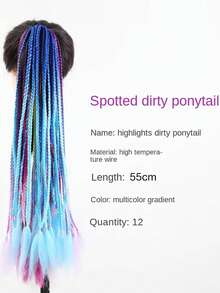 合成渐变色脏辫马尾辫 60厘米 弹性橡皮筋编织马尾辫接发 女生适用 1条 - 彩色 - 查看 4