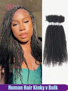 QVR QUEEN VIRGIN REMY QVR 1 Pack Human Hair Afro Kinky V Bulk Hair For Kinky Twist Crochet Braiding Hair Natural Black Passion Twist - Natural Black - View 2