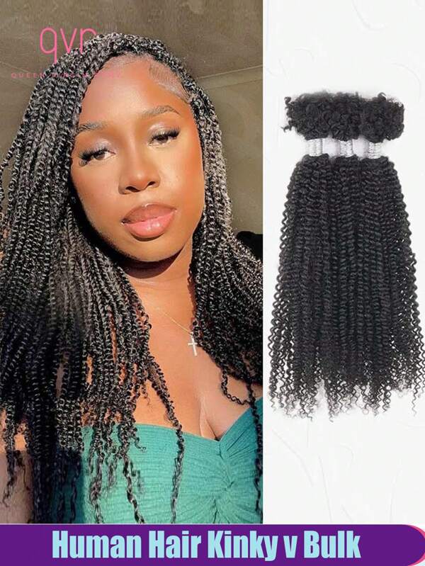 1 paquete de cabello humano Afro Kinky V a granel para trenzas Passion Twist de ganchillo, color negro natural