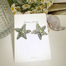 1 Pair Summer Fashion Enamel Drip Oil Starfish Stud Earrings, Suitable For Women Casual Beach Wear Decoration Earrings