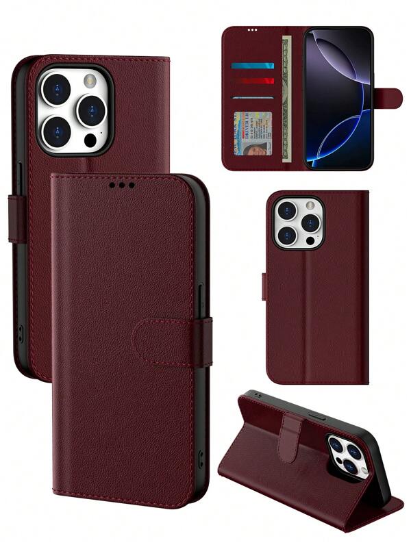 Etui portfelowe kompatybilne z 16 Pro Max, etui ochronne magnetyczne ze skóry PU do Galaxy A56/A16/A55/S25 Ultra/S25 Edge, etui typu flip folio z [odporną na wstrząsy powłoką wewnętrzną TPU] kompatybilne z 13/14/15/16/IP 11 (ciemnoczerwony), etui na telefon z podstawką i uchwytem na karty kompatybilne z Redmi Note 13 Pro