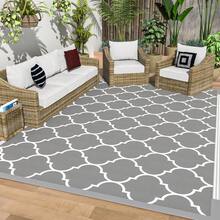 Outdoor Rugs Easy Clean, Reversible Mats, Outdoor Area Rug, Plastic Outside Carpet, Eeometric Rv Mat For Patio Camping Rv Picnic Backyard Deck Balcony Porch Beach,Garden Decoration - Grey - View 12