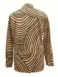 Plus Size Women's Blouse, Fashion Printed Zebra Button-Down Shirt - Spring Vintage Casual Long Sleeve Tops - Yellow - View 4