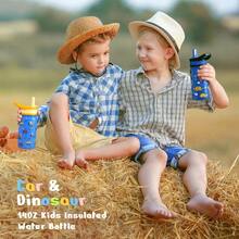 2 Pack Insulated Kids Water Bottle,  14oz Stainless Steel Water Bottles With  Straw Lid, -FREE Lead-Free Double Wall Leak Proof Drink Cups Flask For School (Blue Car +Blue Dinosaur) - 藍/藍 - 查看 7