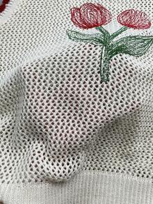 Women Floral Printed Elegant Knit Top, Simple Embroidered Hollow, Daily Wear, Travel, Date Night, All Seasons