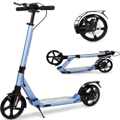 Kick Scooter, 200mm Big Wheels Scooter For Adults With Disc Brakes, Adult Scooters With Carry Strap And Double Shock Absorption, Foldable Scooters