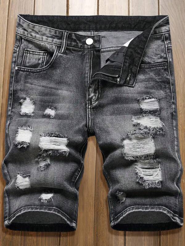 Teenage Boy Casual Acid Wash Distressed Denim Shorts, Summer
