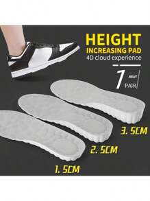 1 Pair Unisex Breathable Height Increasing Insoles, Non-Slip, Anti-Odor, Shock Absorbing, Full-Length Raised Insoles For Sports Shoes, Work Boots