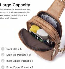 Pequeña Bolsa de Hombro para Mujeres de Cuero Vegano, Moda, Riñonera, Bolsas Cruzadas para Mujeres para Viajes - 1-camello marrón - Ver 3