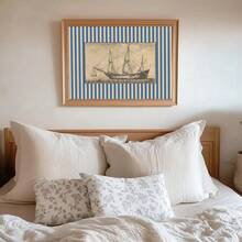 1pc Framed/Unframed Blue Striped Antique Boat Vintage Wall Art Poster Canvas Print Retro Sailboat Nautical Kids Room Decor Nursery Painting For Apartment,Living Room,Bedroom,Modern Home Decoration - Multicolor - View 3