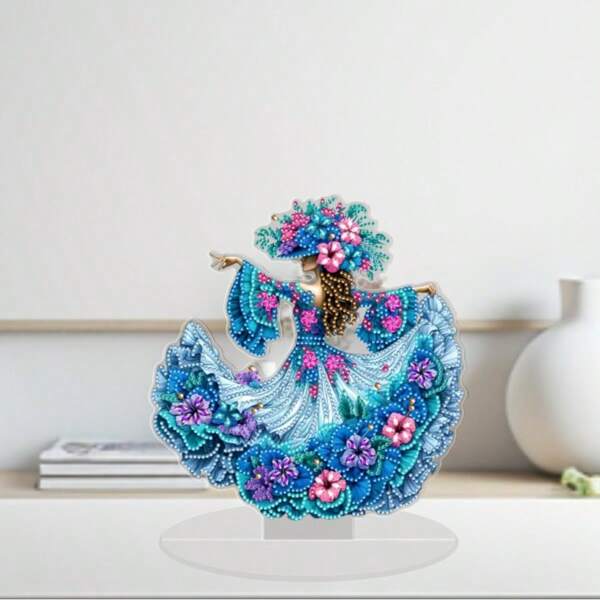 2D Flat 5D Blue Flower Female Model Diamond Art Acrylic Ornament, Blue Flower Pattern DIY Desktop Decoration For Year-Round Display, Thanksgiving Mother's Day Halloween Christmas Surprise Gift