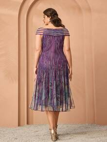 Mgiacy,New Arrival,Shoulder Wear, Strapless, Printed Mesh, Drawstring, Big Swing, High-End Evening Dress,For , Black Tie Event Dress - Purple - View 2