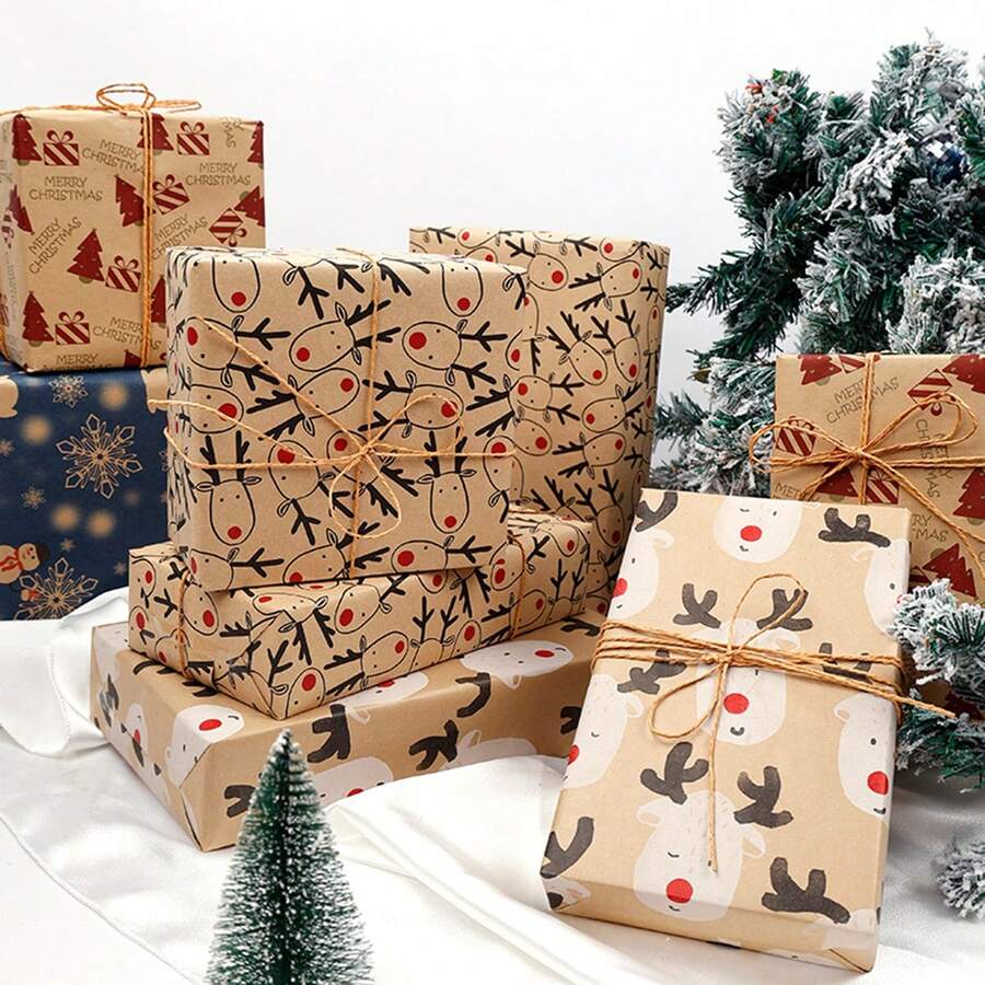 1pc 300x43cm Christmas Gift Wrapping Paper With Reindeer, Santa Claus, Christmas Tree Patterns, Gift Packaging Decoration Paper