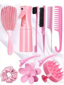 11pcs/Fashionable Men's And Women's Dry And Wet Shell Rib Comb Set, Hair Tool Set, Hair Comb Set, Makeup, Pointed Tail Comb, Mouse Tail Comb, Side Brush, Hair Brush, Hairpin, Hair Ring, Wide Tooth Comb, (6.8 Oz/200 Ml) Multi-Functional Small High-Pressure Continuous Spray Water Replenishing Travel Makeup Bottle, Suitable For Hairdressers, Hairdressers, Family And Outdoor Travel, Is The Best Personalized Gift During The Festival, Claw Clips, Gifts