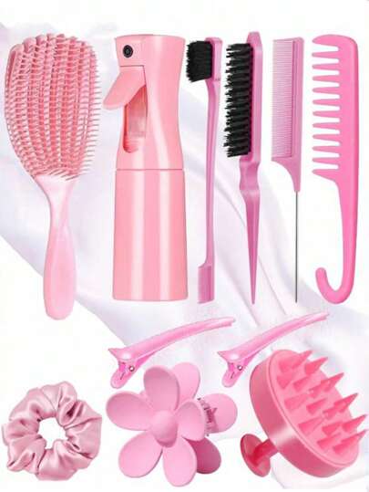 11pcs/Fashionable Men's And Women's Dry And Wet Shell Rib Comb Set, Hair Tool Set, Hair Comb Set, Makeup, Pointed Tail Comb, Mouse Tail Comb, Side Brush, Hair Brush, Hairpin, Hair Ring, Wide Tooth Comb, (6.8 Oz/200 Ml) Multi-Functional Small High-Pressure Continuous Spray Water Replenishing Travel Makeup Bottle, Suitable For Hairdressers, Hairdressers, Family And Outdoor Travel, Is The Best Personalized Gift During The Festival, Claw Clips, Gifts