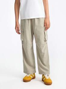 Annil Ropa para niños, niñas y niños de edad media y mayor, pantalones tejidos de cintura completa, estilo de ropa de trabajo, pantalones paracaidistas, para verano