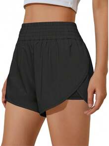 Pantalones cortos deportivos para mujer de cintura alta con bolsillos laterales, pantalones cortos de gimnasio con abertura lateral 2 en 1 - Azul54 - Ver 4