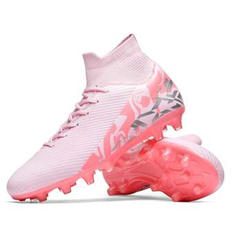 (Sizes: 34-46) Multifunctional Football/Baseball/Soccer Cleats, Men/Women Outdoor Sports Shoes, TF Spikes For Artificial Turf, Natural Grass, AG Long Studs, Anti-Skid & Wear-Resistant, Comfortable, Professional Leather, Pink High-Top Soccer Shoes, Suitable For Teenagers, Champions League, World Cup, Best