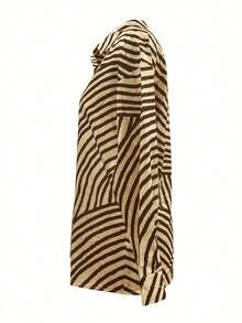 Plus Size Women's Blouse, Fashion Printed Zebra Button-Down Shirt - Spring Vintage Casual Long Sleeve Tops - Yellow - View 5