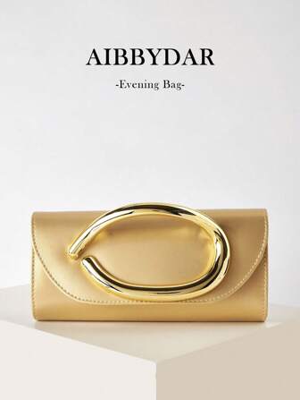 AIBBYDAR Women's Evening Bag, Solid Color Fashionable Luxury PU Leather Clutch Purse, Gold Color Suitable For Evening Gown, With Detachable Metal Chain, Ideal For Ball, Wedding, Party, Holiday Gathering, Halloween, Christmas