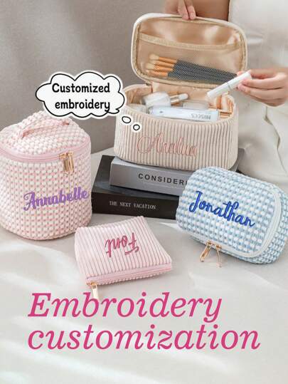 4pcs Women Customized Checkerboard Corduroy Makeup Bags Set, High-Quality Candy Color Handbag, Travel Portable Toiletry Bag, Large Capacity Embroidered Cosmetic Bag, Multi-Functional Storage Bag, Fashion Versatile Monogram Bag, Suitable For Daily Use, Gift For Family, Friends, Mother, Lover, Ideal For Mother's Day, Valentine's Day, Nurse's Day, Teacher's Day, Christmas, Birthday,School Supplies,Back To School,School Gift,For Office,For School,For Classroom,For Teacher Gifts,For University,For Colleague,For Dorm Rooms,For Teacher,For Boys And Girls,For Teenagers,Junior High School Students,Middle School Students,High School Senior High School Students,College Students,University Students,Freshman,Sophomore,Underclassmen