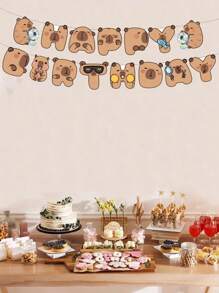 12pcs Adorable Capybara Birthday Party Decorations Banner, Playful Design, Party Decorations Suitable For Theme Parties, Festivals, Animal-Themed Celebrations