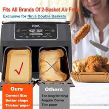 New-2025-  Foodi Air Fryer Liners,  Air Fryer Liners Disposable,  DZ071 Foodi  Dual Air Fryer Parchment Paper Liners, Rectangular Airfryer Paper Liners, Rec 2 Basket Liners - 225pcs Rectangular - 查看 2