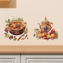 1 Piece, Kitchen Decoration Sticker, With Soup Pot Spices, Teapot Fruit Design, PVC Waterproof And Removable, Suitable For Kitchen, Dining Room, Cabinet Stickers Kitchen Accessories Kitchen Items Wall Paper Wallpaper Wall Decor Wall Stickers Wall Sticker