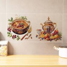 1 Piece, Kitchen Decoration Sticker, With Soup Pot Spices, Teapot Fruit Design, PVC Waterproof And Removable, Suitable For Kitchen, Dining Room, Cabinet Stickers Kitchen Accessories Kitchen Items Wall Paper Wallpaper Wall Decor Wall Stickers Wall Sticker