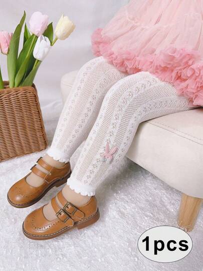 1 pieza Pantalones capri de malla con diseño de conejo de dibujos animados para niñas, transpirables y anti-mosquitos, aptos para uso diario en verano