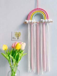 1 Stück handgewebter Haarspangen Aufbewahrungsgürtel, regenbogenförmiger Haaraccessoires Aufbewahrungsrahmen, Haaraccessoires Organizer Rack für Schmuck, Haarspangen, Make-up Organizer, Wanddekoration, für Tür, Schrank - Mehrfarbiger Regenbogen - Übersicht 4