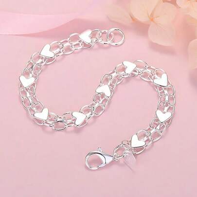 925 Sterling Silver Plated Heart Bracelet - Hypoallergenic, Perfect For Couples, Everyday Accessory|Boho Style Hypoallergenic Bracelet