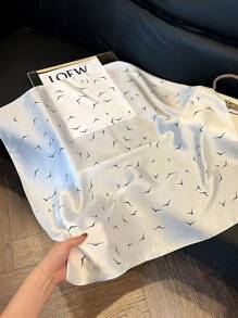 1 buc Eșarfă pătrată din mătase artificială pentru femei, cu imprimeu de pescăruși, 70 cm, talie versatilă, decor de pachet, panglică, accesoriu de păr, batistă la modă