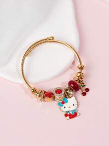 Sanrio سوار بقلادة هالو كيتي سانريو 1 قطعة، قلادة هالو كيتي الحمراء بسوار فضي، مناسب للارتداء اليومي للنساء