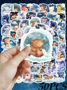 50pcs Cartoon Animal Fantasy Stickers, Simple & Artistic, Applicable For Journals, Phone Cases, Skateboards, Luggage, Helmets, Guitars, Building Blocks, Toys, Cars, DIY Decoration, Excellent Birthday, Christmas And Halloween Decorations