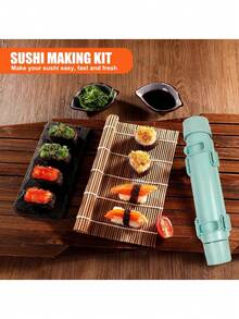 寿司滚筒发射器寿司制作滚筒，饭滚筒，寿司卷模具塑料，寿司模具压枪，放米饭，蔬菜和肉类自制DIY寿司制作工具厨房用具，易于制作寿司，非常适合初学者和儿童在家制作自己的寿司卷。 - 彩色 - 查看 10