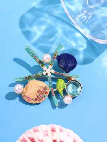 1 件珐琅滴漆白色仿珍珠彩色锆石贝壳海星金属胸针，衬衫装饰，西装背包学校办公室配饰衬衫夹克珠宝圣诞节万圣节衣服别针有趣可爱的教师礼物万圣节配饰教师节